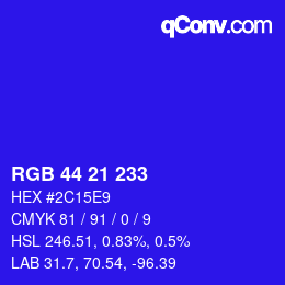 Color code: RGB 44 21 233 | qconv.com