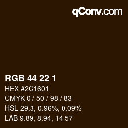 Color code: RGB 44 22 1 | qconv.com