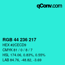Farbcode: RGB 44 236 217 | qconv.com