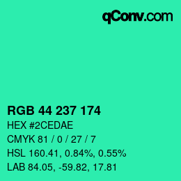 Color code: RGB 44 237 174 | qconv.com