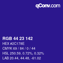 Color code: RGB 44 23 142 | qconv.com