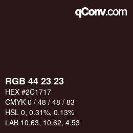 Color code: RGB 44 23 23 | qconv.com
