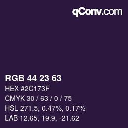 Color code: RGB 44 23 63 | qconv.com