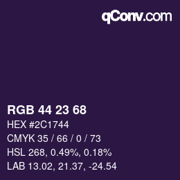 Color code: RGB 44 23 68 | qconv.com