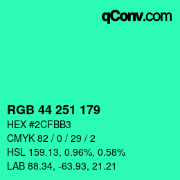 カラーコード: RGB 44 251 179 | qconv.com