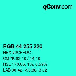 Color code: RGB 44 255 220 | qconv.com
