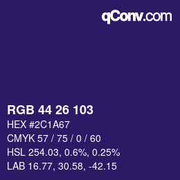 Color code: RGB 44 26 103 | qconv.com