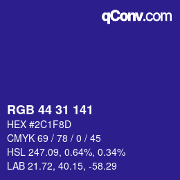 Color code: RGB 44 31 141 | qconv.com