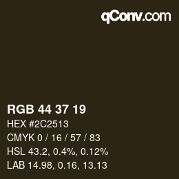 颜色代码: RGB 44 37 19 | qconv.com