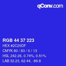 颜色代码: RGB 44 37 223 | qconv.com