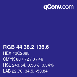 カラーコード: RGB 44 38.2 136.6 | qconv.com