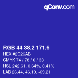 カラーコード: RGB 44 38.2 171.6 | qconv.com
