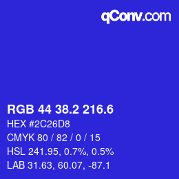 カラーコード: RGB 44 38.2 216.6 | qconv.com