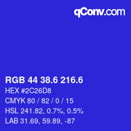 カラーコード: RGB 44 38.6 216.6 | qconv.com