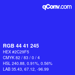 颜色代码: RGB 44 41 245 | qconv.com