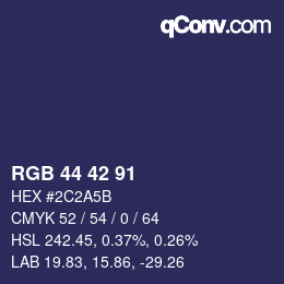 Color code: RGB 44 42 91 | qconv.com