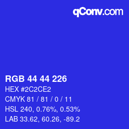 Color code: RGB 44 44 226 | qconv.com