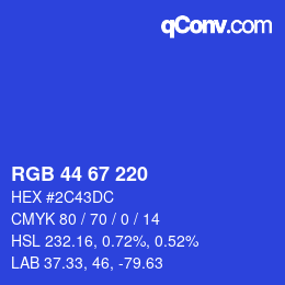 Color code: RGB 44 67 220 | qconv.com