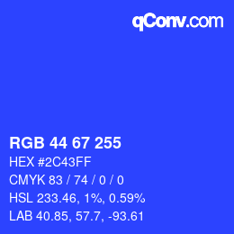 Color code: RGB 44 67 255 | qconv.com
