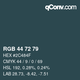 Color code: RGB 44 72 79 | qconv.com