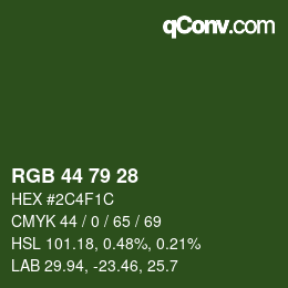 Color code: RGB 44 79 28 | qconv.com