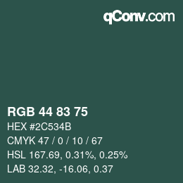 Color code: RGB 44 83 75 | qconv.com