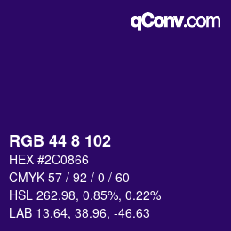 Color code: RGB 44 8 102 | qconv.com