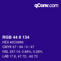 Color code: RGB 44 8 134 | qconv.com