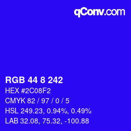 Color code: RGB 44 8 242 | qconv.com