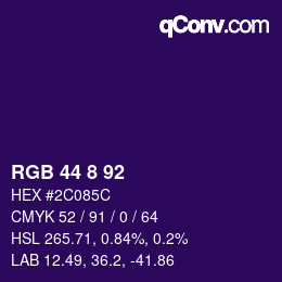 Color code: RGB 44 8 92 | qconv.com