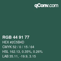 Color code: RGB 44 91 77 | qconv.com