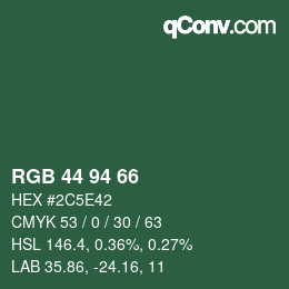 颜色代码: RGB 44 94 66 | qconv.com
