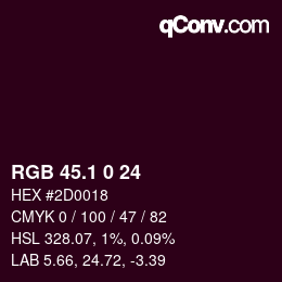 カラーコード: RGB 45.1 0 24 | qconv.com