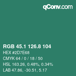 カラーコード: RGB 45.1 126.8 104 | qconv.com