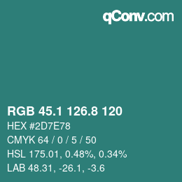 Color code: RGB 45.1 126.8 120 | qconv.com