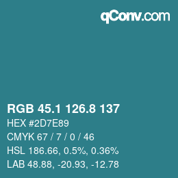 カラーコード: RGB 45.1 126.8 137 | qconv.com