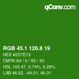 カラーコード: RGB 45.1 126.8 19 | qconv.com