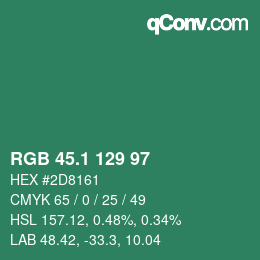 カラーコード: RGB 45.1 129 97 | qconv.com