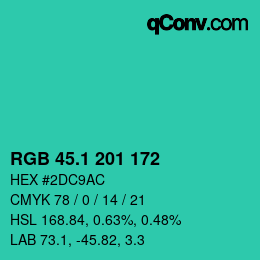 カラーコード: RGB 45.1 201 172 | qconv.com