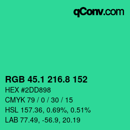 カラーコード: RGB 45.1 216.8 152 | qconv.com