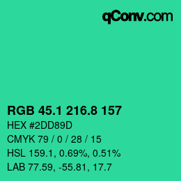 カラーコード: RGB 45.1 216.8 157 | qconv.com