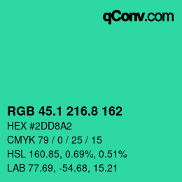 カラーコード: RGB 45.1 216.8 162 | qconv.com