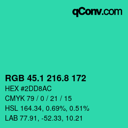カラーコード: RGB 45.1 216.8 172 | qconv.com