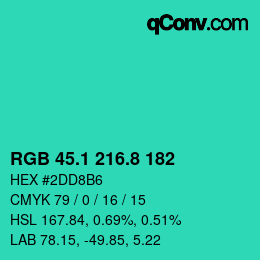 カラーコード: RGB 45.1 216.8 182 | qconv.com