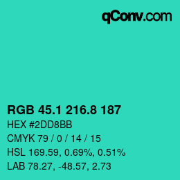 カラーコード: RGB 45.1 216.8 187 | qconv.com