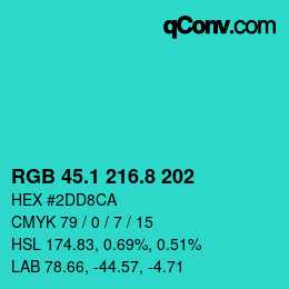 カラーコード: RGB 45.1 216.8 202 | qconv.com