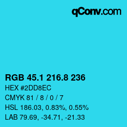 カラーコード: RGB 45.1 216.8 236 | qconv.com