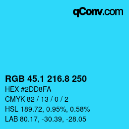 カラーコード: RGB 45.1 216.8 250 | qconv.com