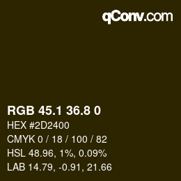 Color code: RGB 45.1 36.8 0 | qconv.com