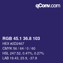カラーコード: RGB 45.1 36.8 103 | qconv.com